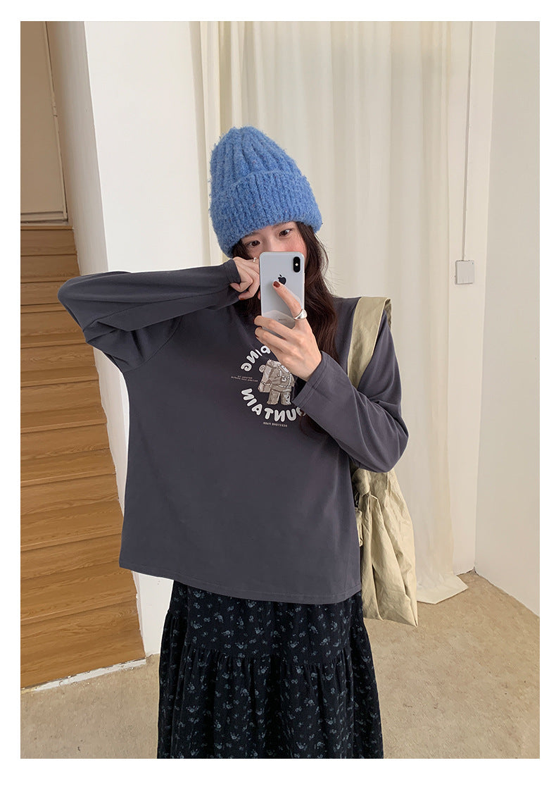 【H5486】實拍磨毛小熊印花長袖T恤251109