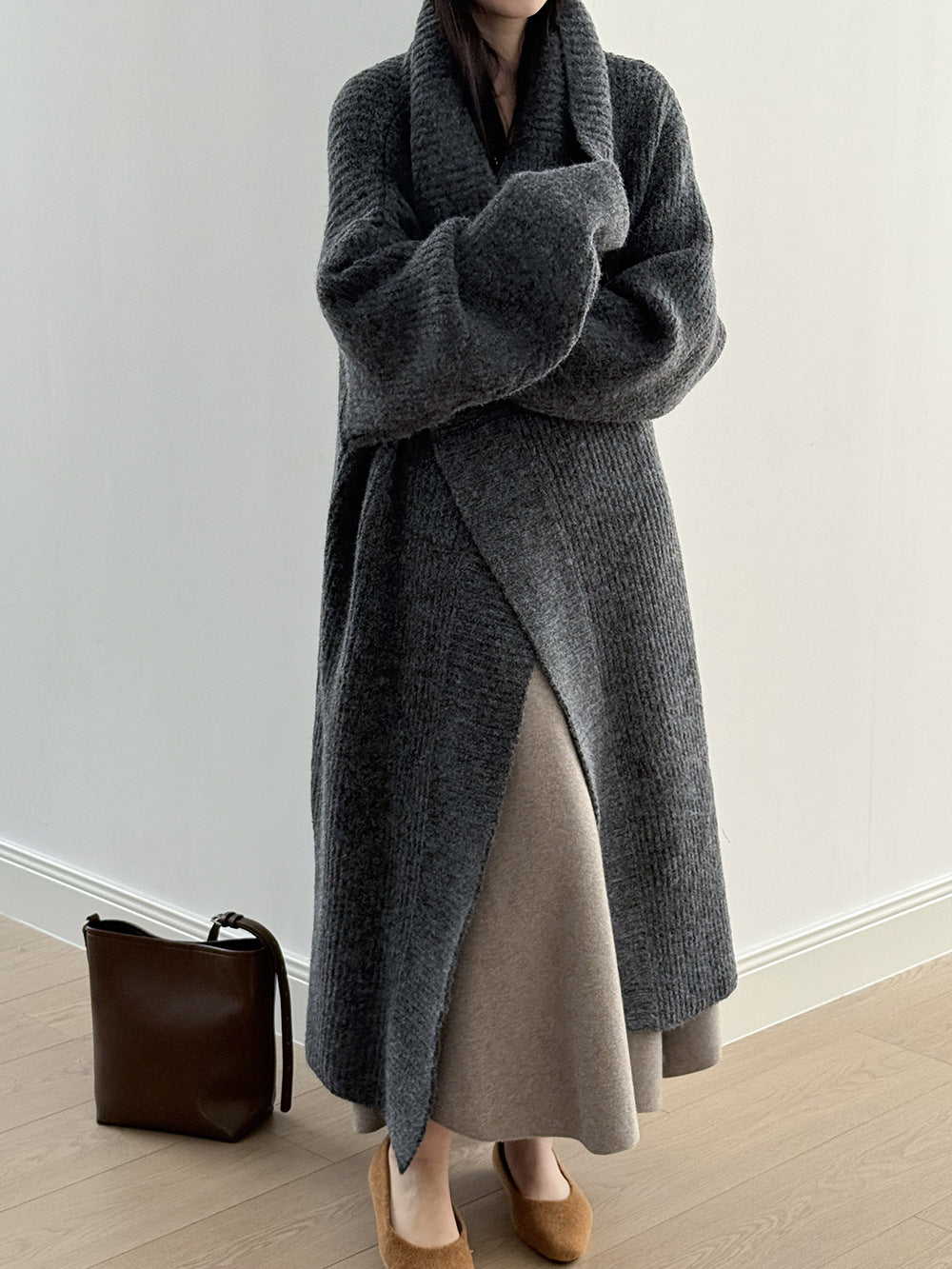 【Y913】實拍大翻領長針織大外套251106