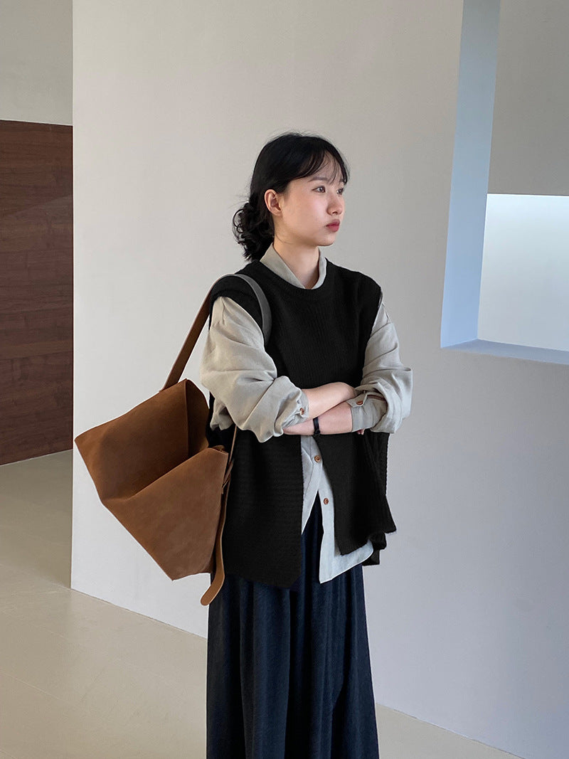 【cim8979】實拍秋冬設計師款不規則寬鬆針織馬甲251030