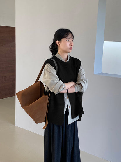 【cim8979】實拍秋冬設計師款不規則寬鬆針織馬甲251030