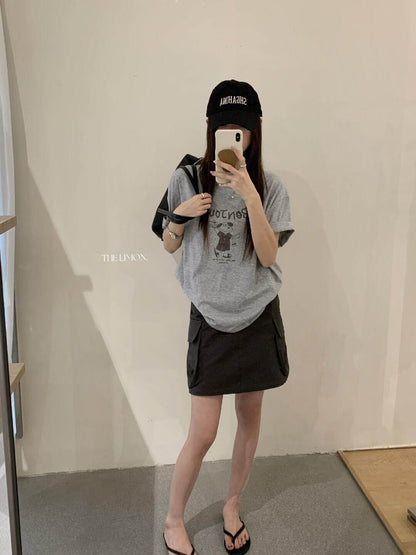 【L10378】陽光元氣女孩☀️韓系休閒字母小狗印花寬鬆顯瘦圓領短袖T恤260518