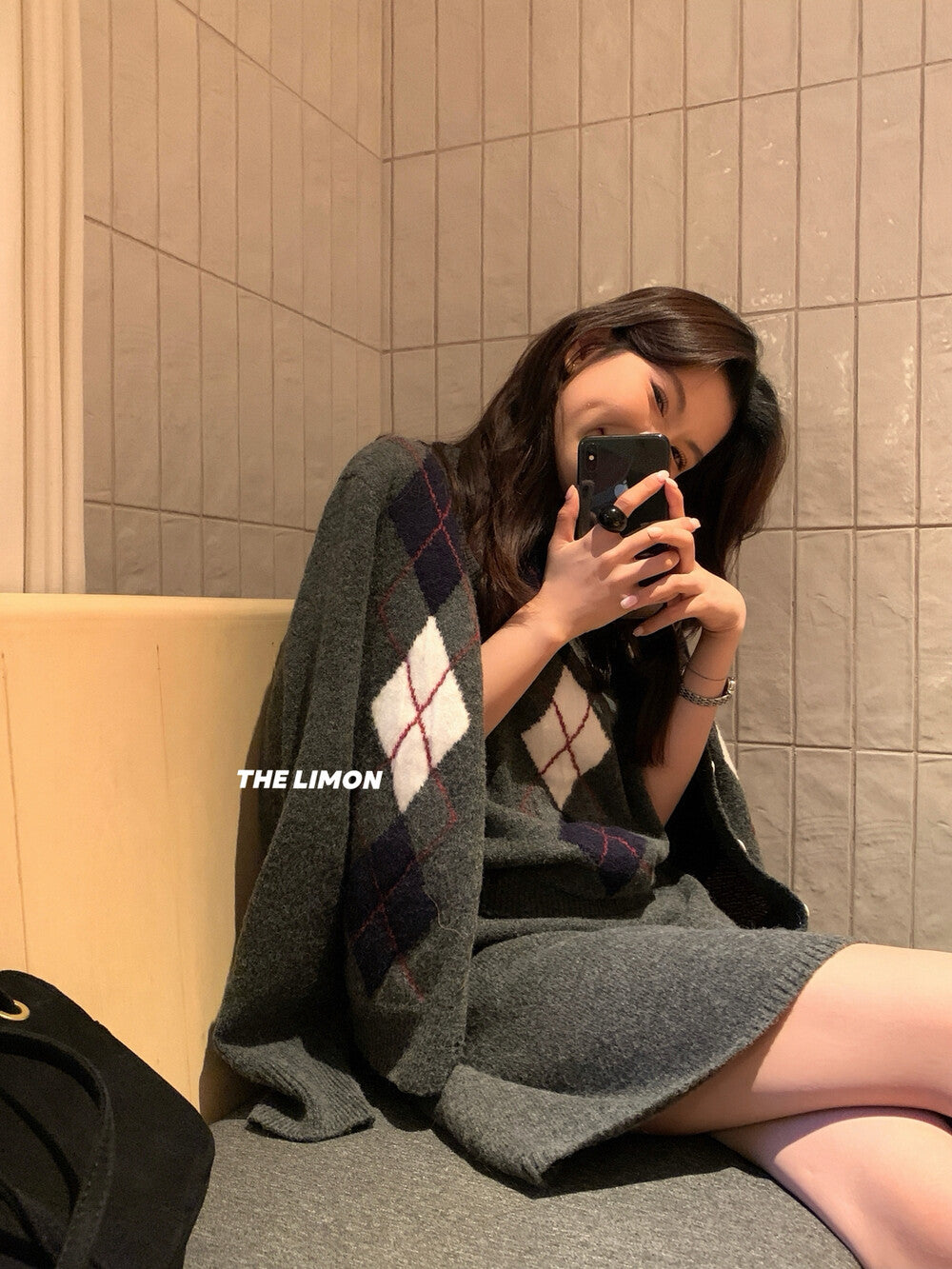 【L6880】實拍檸檬秋冬菱格針織開衫+圓領背心+針織裙251117