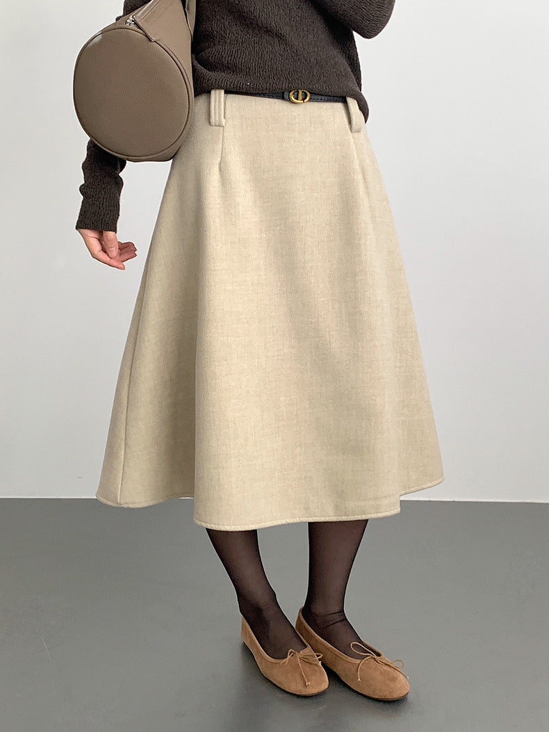 【LD11070】實拍氣質毛呢A字傘裙＋腰帶251209