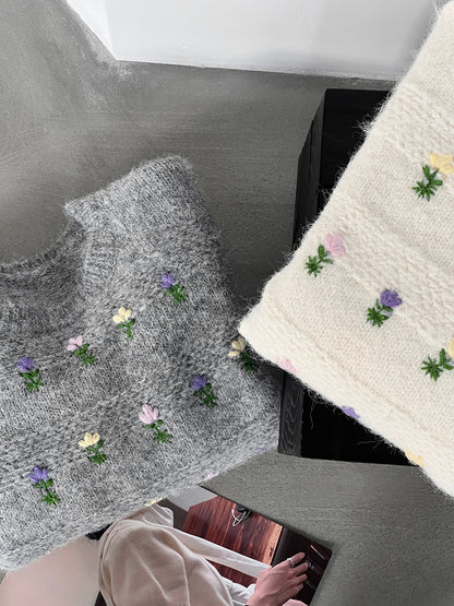 【cimz1377】實拍清新高級刺繡小花羊毛針織毛衣251128