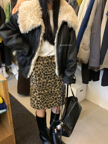 【L18325】實拍MZISTUDIO歐美個性卷卷毛豹紋中裙251215