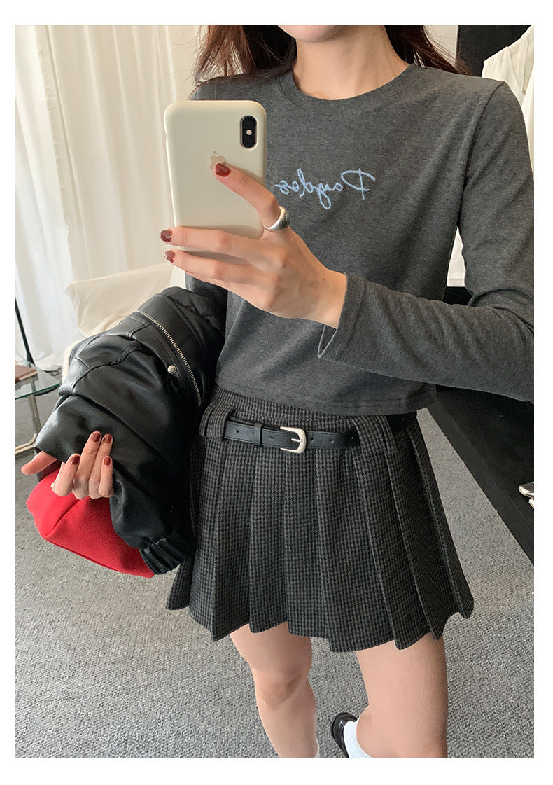 【H5492】實拍S~XL復古學院風磨毛百褶a字裙（內有安全褲）251109