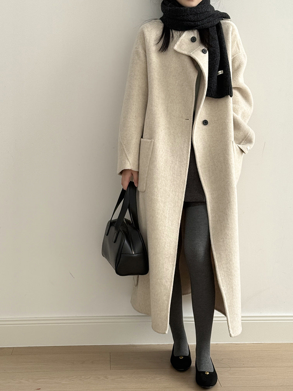 【Y25527】實拍高單質感雙面羊毛呢立領大衣（棉羊毛68%)251106