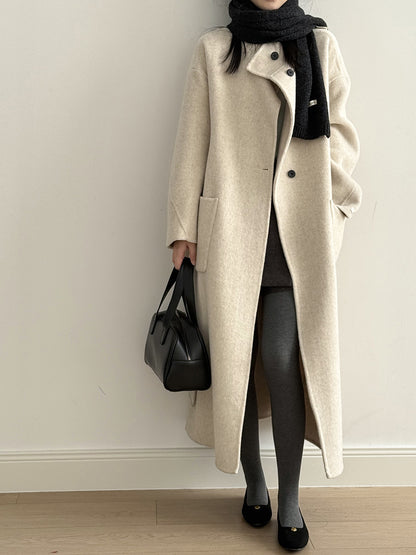 【Y25527】實拍高單質感雙面羊毛呢立領大衣（棉羊毛68%)251106