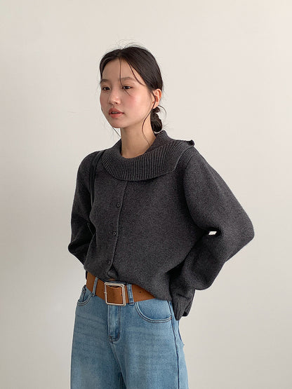 【LD11002】實拍秋冬法式設計感斜領針織毛衣外套251110