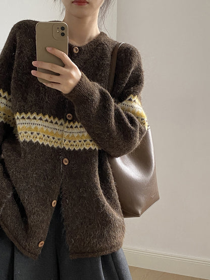 【YP6106】 實拍費爾島提花針織外套＋圍巾(含羊毛3%) 251023