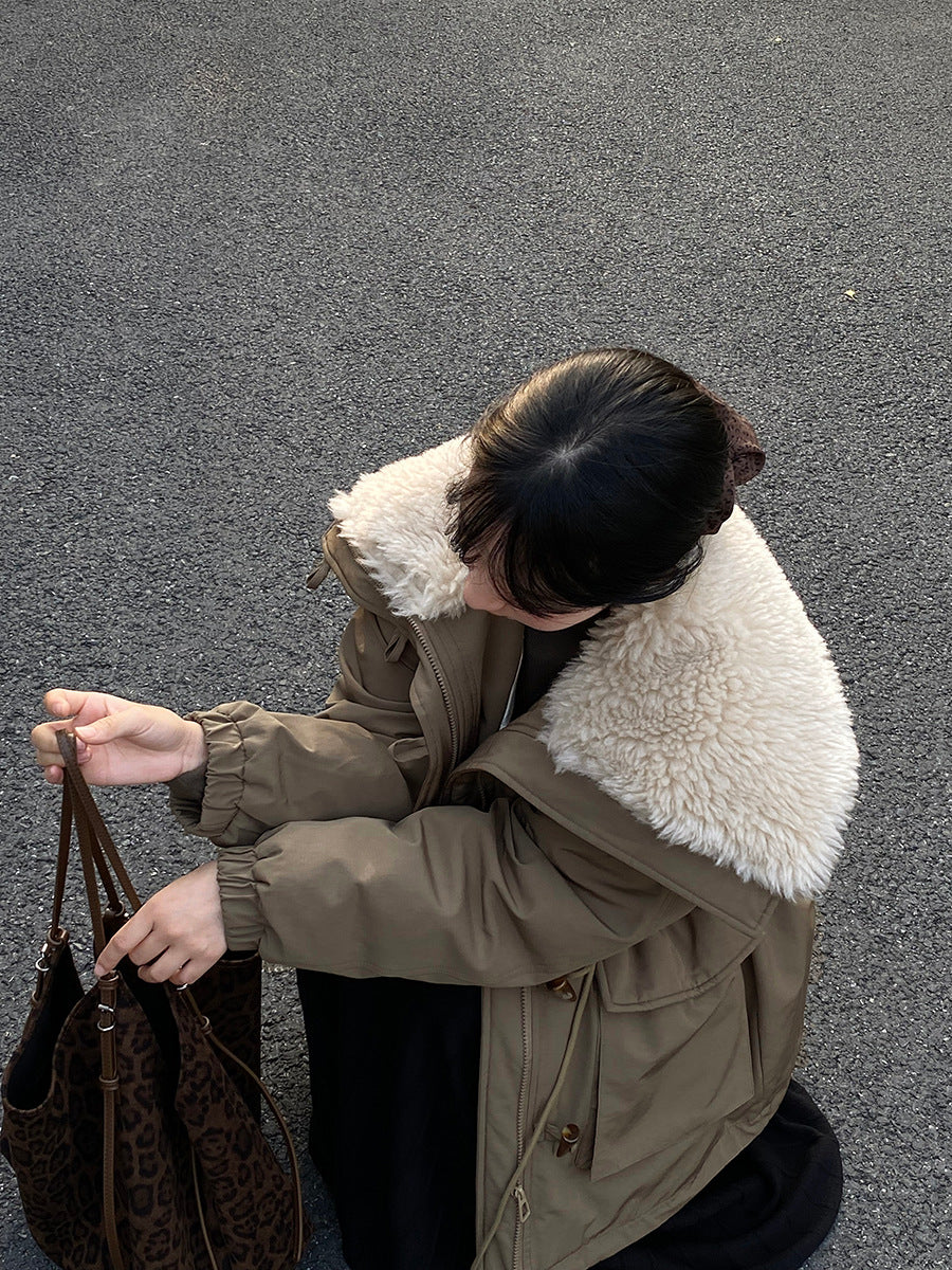 【cimz1727】實拍行走的火爐重工牛角扣大翻領工裝羽絨外套大衣(白鴨絨50)251120