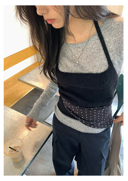 【H5393】實拍韓系簡約長袖針織衫＋休閒針織背心250902