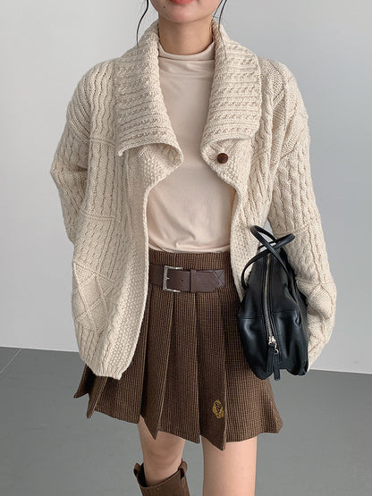 【LD3297】實拍復古立體厚實絞花大翻領毛衣外套251103