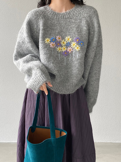 【cimz1394】實拍清新手工立體刺繡小花羊毛針織毛衣（羊毛8%)251128