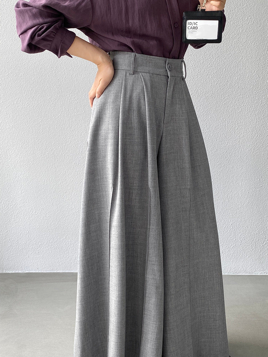 【cim1653】實拍秋日必備高腰壓褶大擺西裝褲260311