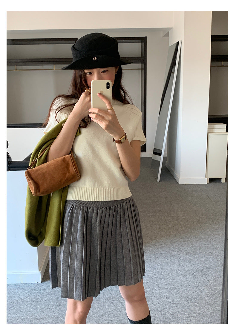 【H5516】實拍高領氣質短袖針織衫251125