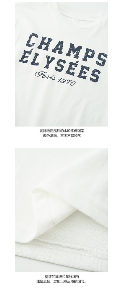 【H5227】實拍夏季時尚休閒｜字母印花圓領棉T恤＋格紋領巾250429
