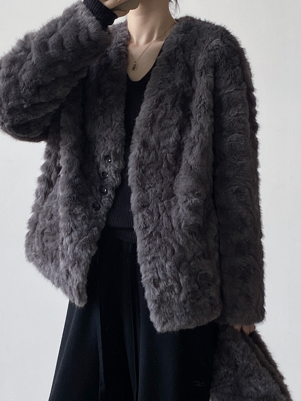 【YH707】實拍高質感毛茸茸仿皮毛保暖一体毛绒外套＋圍巾251113