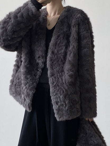 【YH707】實拍高質感毛茸茸仿皮毛保暖一体毛绒外套＋圍巾251113