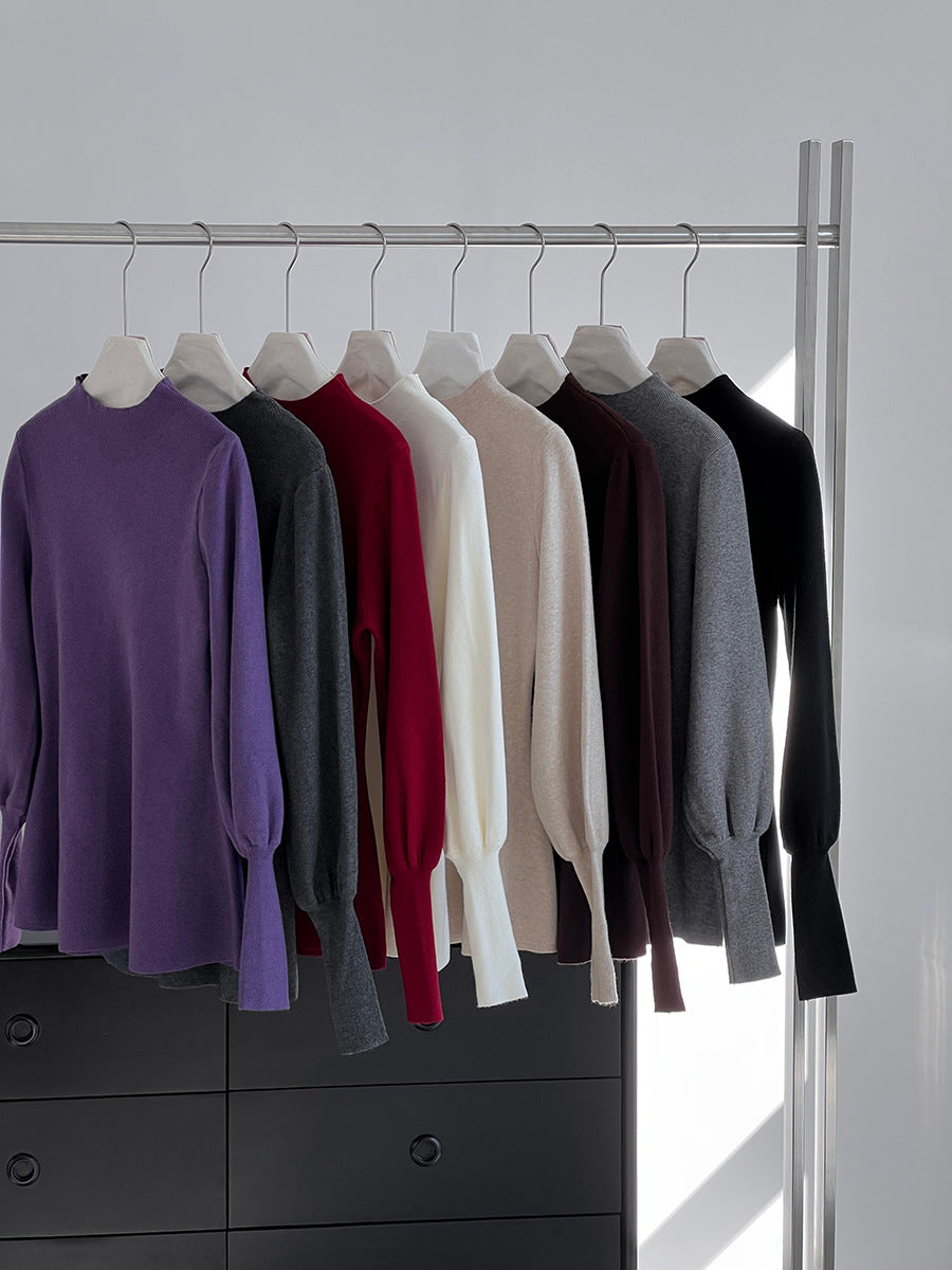 【cimz6652】實拍氣質半高領/V領燈籠袖極簡氣質針織衫251128