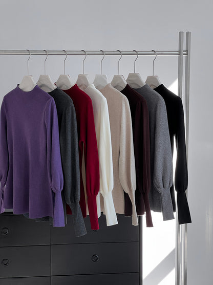 【cimz6652】實拍氣質半高領/V領燈籠袖極簡氣質針織衫251128