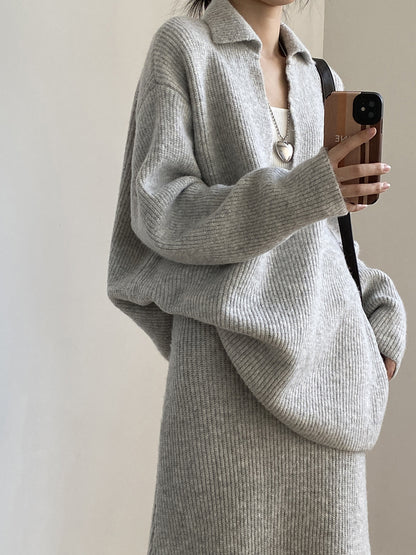 【YP680】 實拍深V慵懶毛衣＋針織長裙(含羊6%) 套裝251023