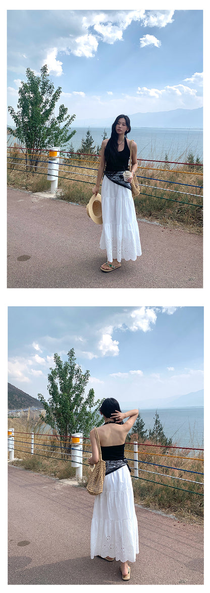 【H5180】實拍夏日甜美刺繡鬆緊腰長裙250415