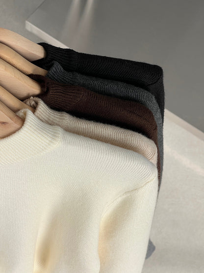 【cimz3012】實拍韓系氣質半高領喇叭袖收腰針織衫251201