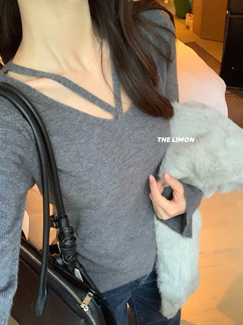 【L8368】實拍檸檬簡約羊毛羊絨喇叭袖長袖針織衫251117