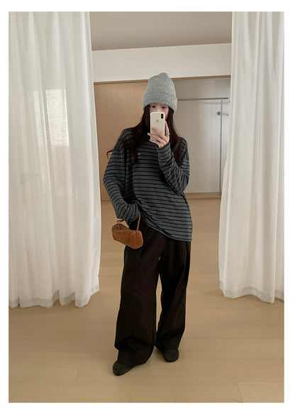 【H572】實拍復古磨毛刺繡條紋圓領T恤251021