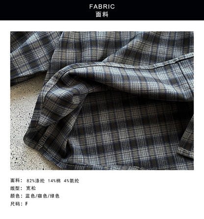 【cimC008】復古慵懶・格紋長袖襯衫與披肩兩件式260828