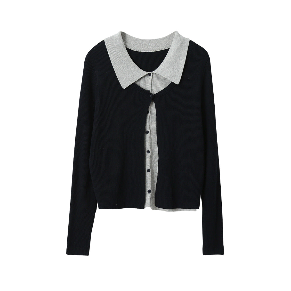 【LD11155】實拍修身顯瘦層次感！撞色拼接假兩件針織罩衫260309