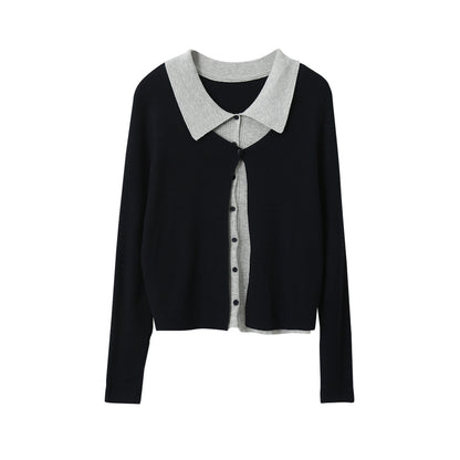 【LD11155】實拍修身顯瘦層次感！撞色拼接假兩件針織罩衫260309