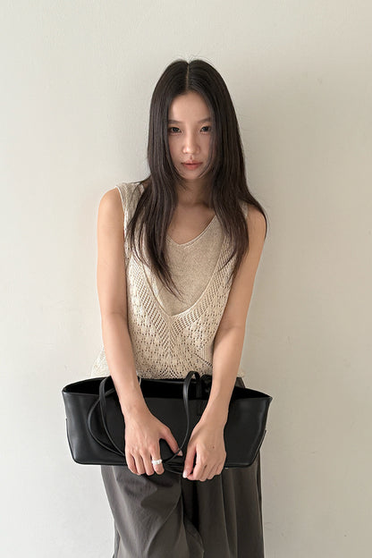 【LD11236】實拍韓系時髦層次感✨亞麻天絲假兩件鉤織針織無袖背心260414