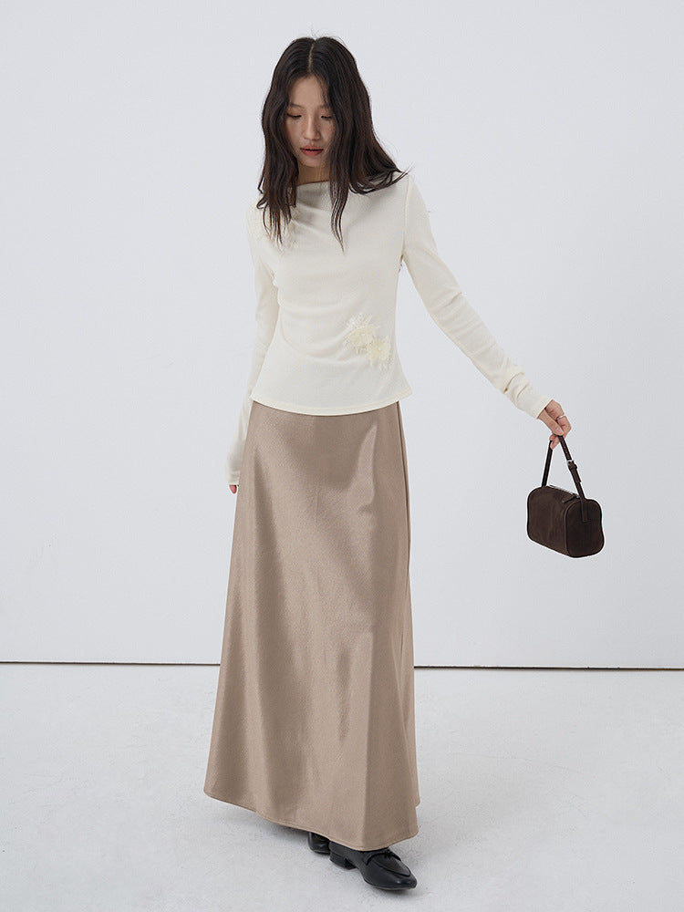 【LD3288】實拍秋冬高腰垂感抓絨厚款緞面魚尾裙251103