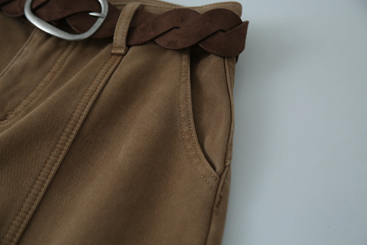 【LD11020】實拍S~XL加絨加厚復古水洗做舊彎刀闊腿牛仔褲251110