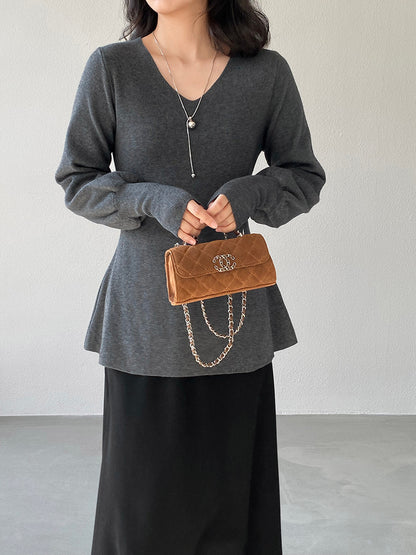 【cimz6652】實拍氣質半高領/V領燈籠袖極簡氣質針織衫251128