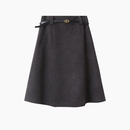 【LD11070】實拍氣質毛呢A字傘裙＋腰帶251209