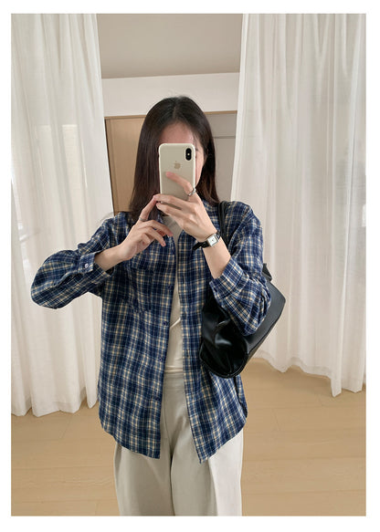 【H570】實拍復古寬鬆毛呢格子襯衫外套251021