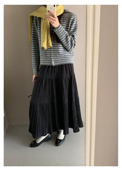 【H5476】實拍秋冬質感簡約細摺鬆緊腰a字傘裙251109