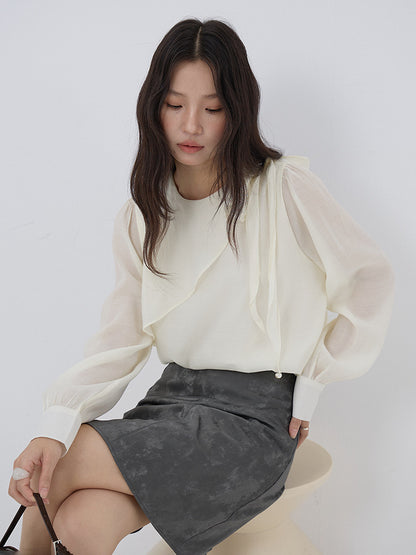 【LD3290】實拍法式釘珠蝴蝶結天絲雪紡襯衫251103