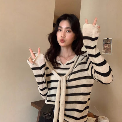 【L8108】實拍檸檬家一秒變紙片人✨韓風亞麻假兩件披肩長袖針織上衣260330