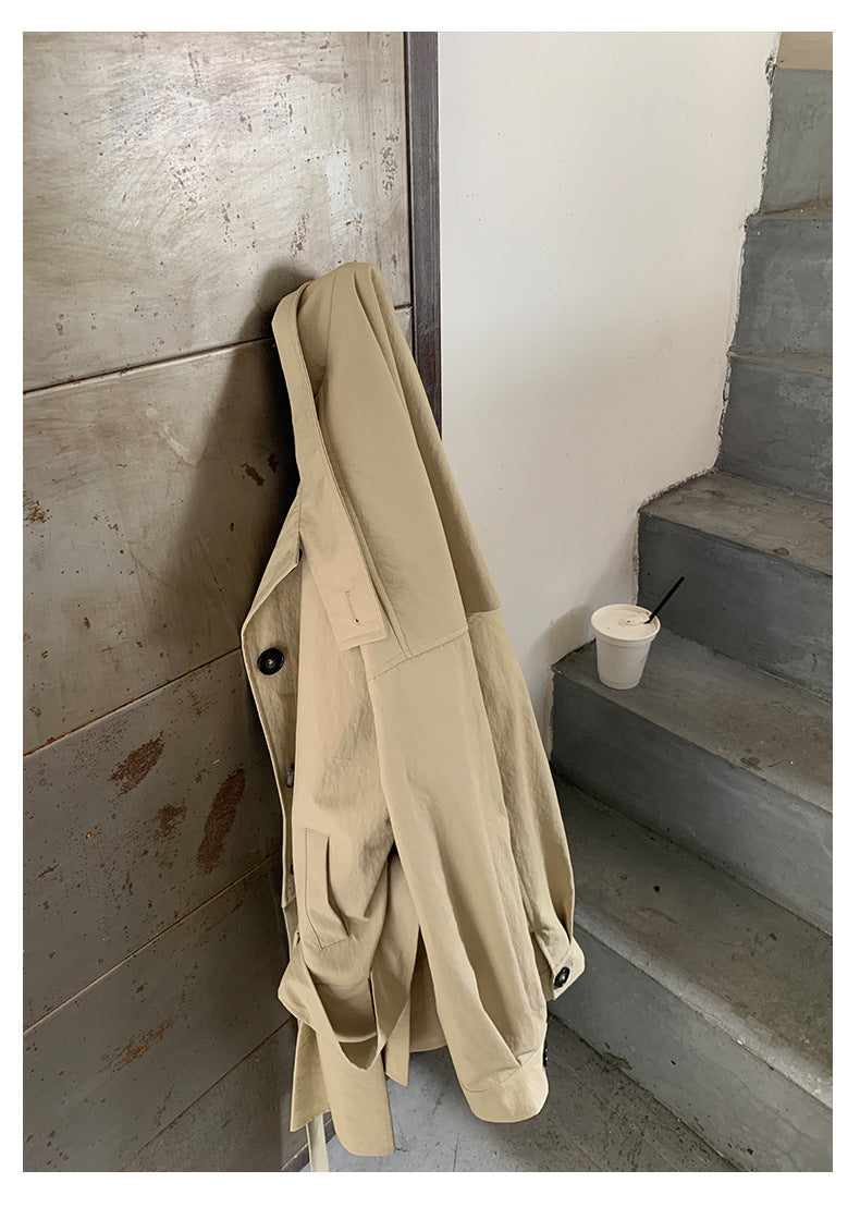 【H5400】實拍韓系慵懶卡其立領收腰風衣外套250902