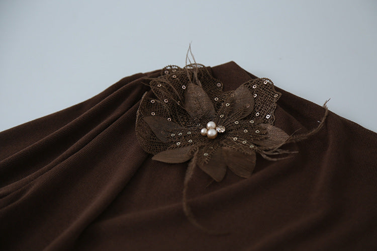 【LD3277】實拍立體花朵長袖一字領T恤251103