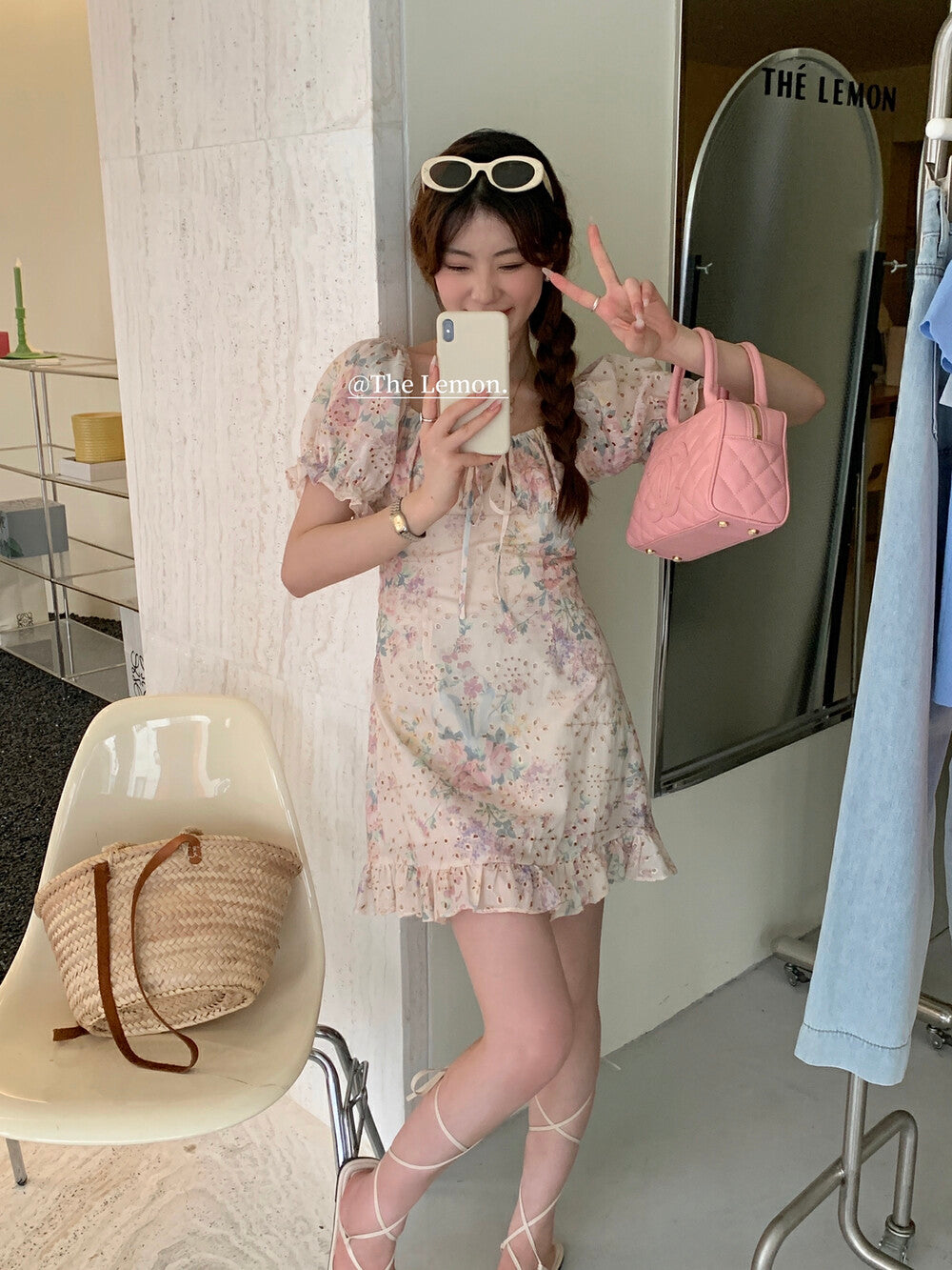 【L6506】實拍S~L檸檬夏季法式甜美刺繡雪紡顯瘦連衣裙240503
