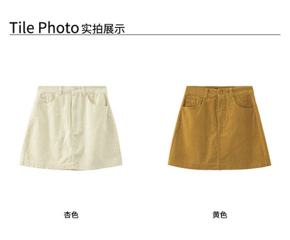 【H562】實拍秋冬S~XL必備復古高腰燈芯絨A字裙251021