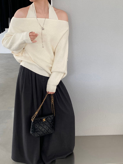 【cimz767】實拍法式高級感掛脖毛衣+厚款針織外套 2件組260108