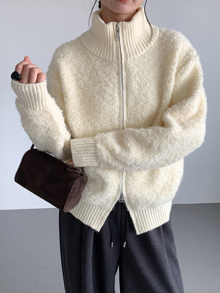 【LD11015】實拍雙頭拉鍊毛絨半高領加厚針織毛衣外套251110