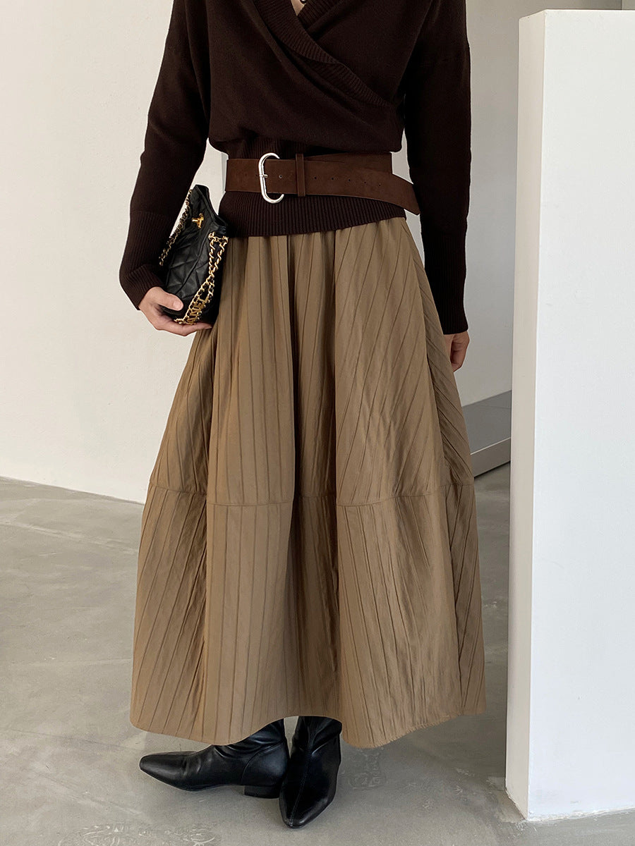 【cim1708】實拍秋冬法式寂靜高腰加厚微花苞A字裙251030