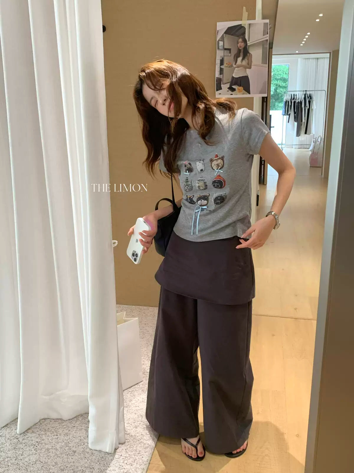 【L10373】實拍檸檬家可愛🐶蝴蝶結小狗印花修身正肩短袖T恤260330